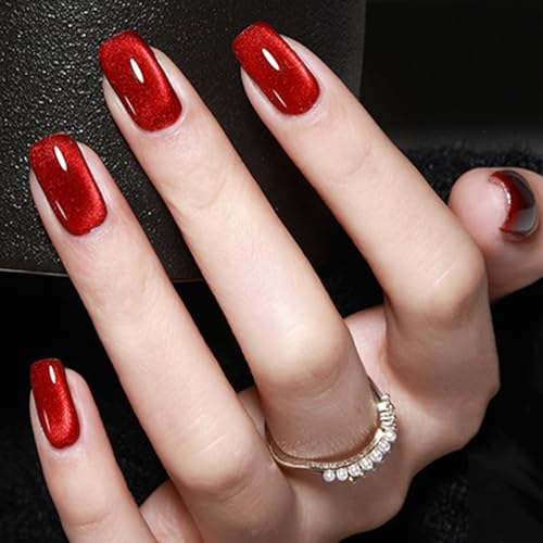 AHAMIOU Ruby Red Cat Eye Gel Polish Set with Magnetic Stick