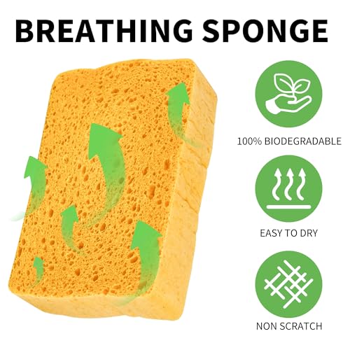 Yellow 4 Pack Compostable Thicker Pop-Up Dish Sponges Non-Scratch Plant-Based