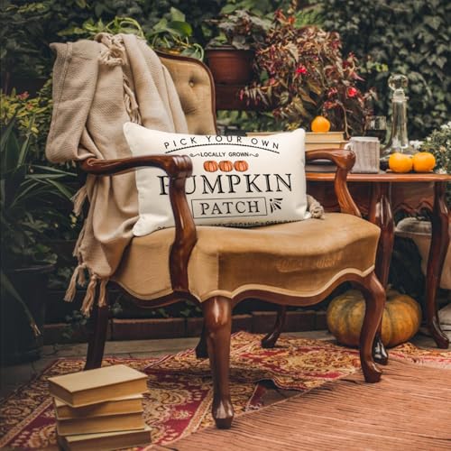 Autumn Pumpkin Patch Throw Pillow Cover - Farmhouse Style 12x20