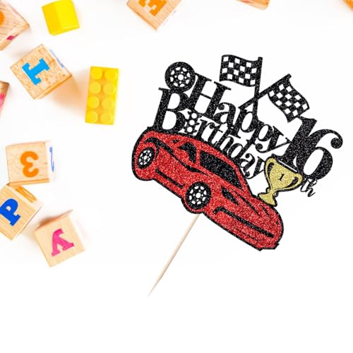 Racing Car 16th Birthday Cake Topper - Checkered Flag Theme