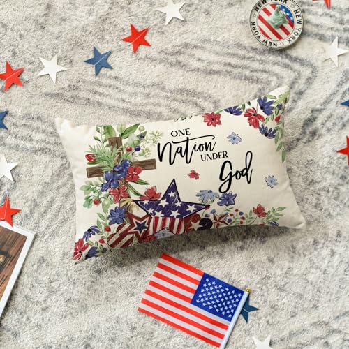 Patriotic Throw Pillow Cover - 12x20 Inch Independence Day Decor