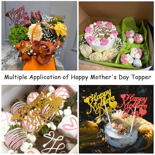 Happy Mother's Day Glitter Cake Topper Set - Red Party Decor