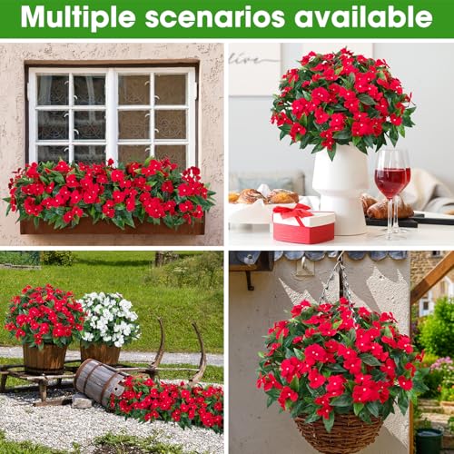 5 Pcs UV Resistant Artificial Impatiens Flowers for Outdoors