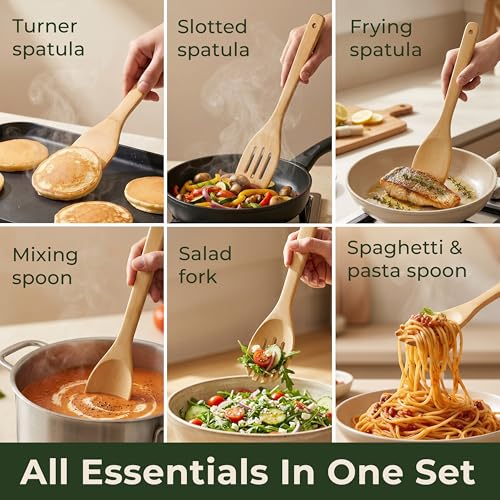 6-Piece Bamboo Cooking Utensils Set – Nonstick Safe Wooden Spoons