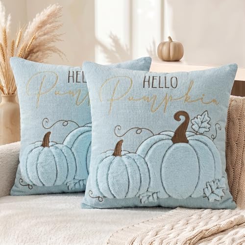 Blue Pumpkin Throw Pillow Covers 18x18 Inch - Set of 2