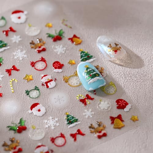 Christmas Nail Art Stickers - 5D Jelly Relief Elk & Snowflake Decals
