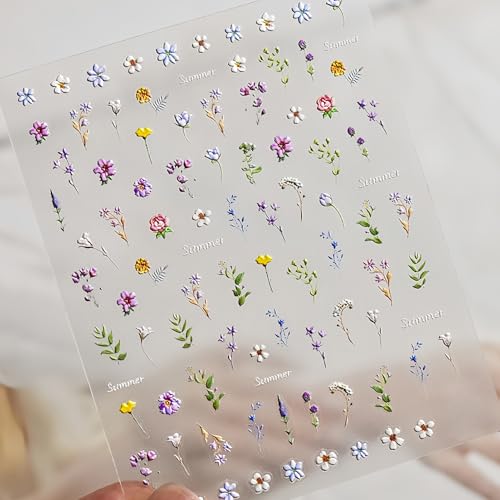 5D Embossed Flower Nail Stickers Self-Adhesive Floral Decals