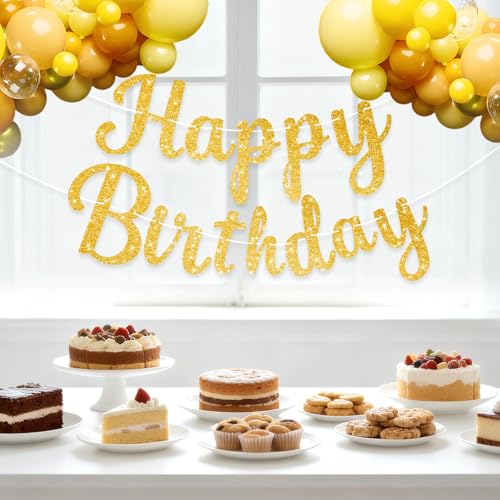 Glitter Gold Happy Birthday Banner Garland for Party Decor