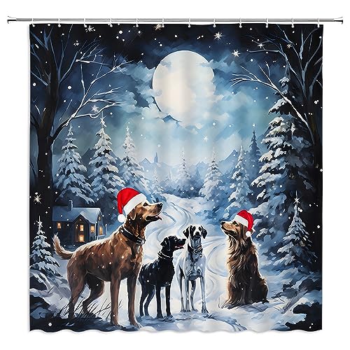 Winter Forest Dog Shower Curtain 70" x 70" - Christmas Night Scene