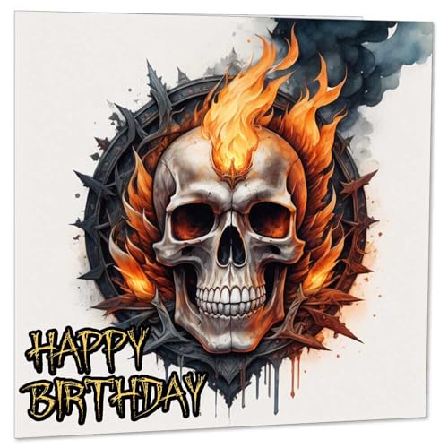 Purple Fox Flaming Skull Rock Metal Birthday Card - 145mm