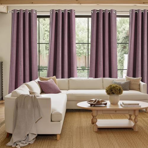 NICETOWN Faux Linen Room Darkening Curtains, Greyish Purple, 42" x 63", 2-Pack