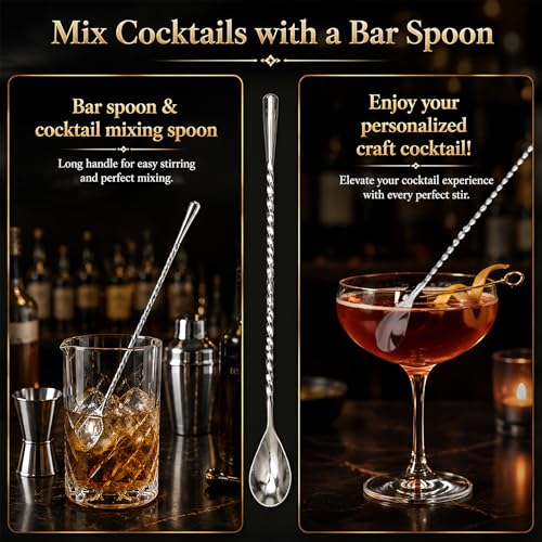 AVZ 12-Inch Stainless Steel Bar Spoons - 3-Piece Twisted Handle Mixing Set