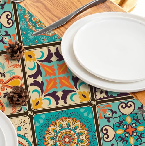 Boho Bohemian Table Runner - Vintage Seasonal Design, 13 x 36 Inches - Bohemian B