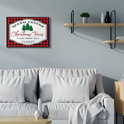 Farm Fresh Christmas Tree Plaid Sign Framed Giclée Print - Midnight Black Textured, 24x30 Inches