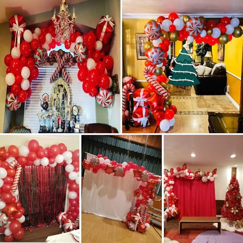 Christmas Balloon Arch Kit with Red, White, Candy & Foil Balloons for Holiday Party Decor