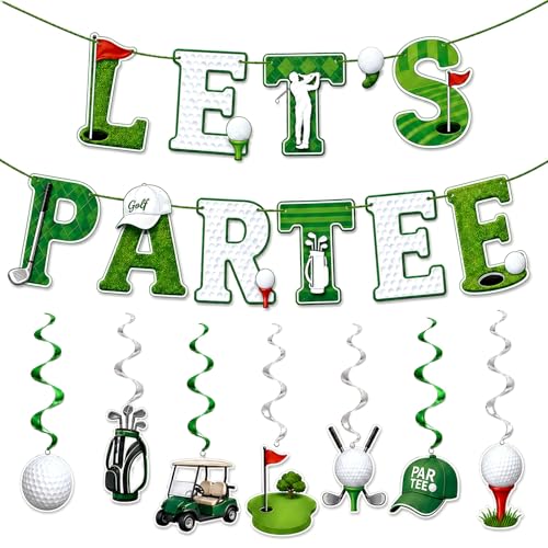 Golf Birthday Decorations Set - Par-Tee Banner & 7 Hanging Swirls