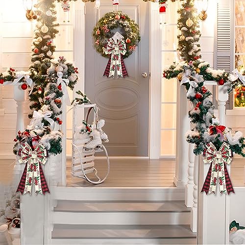 Christmas Wreath Bows with Red Truck Design - Buffalo Plaid Holiday Decor - 2 Pack - Variation: Truck