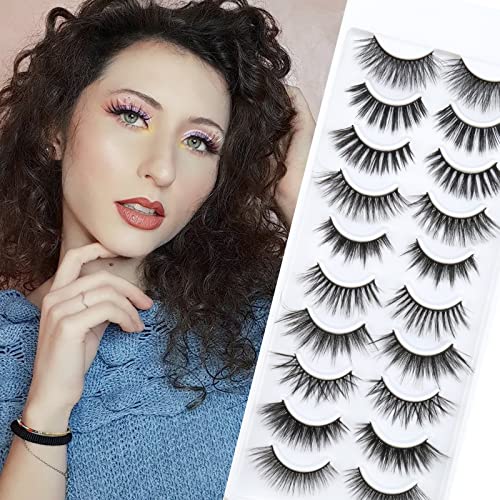 Obeya 10 Pairs False Eyelashes Fluffy Wispy Faux Mink Multipack