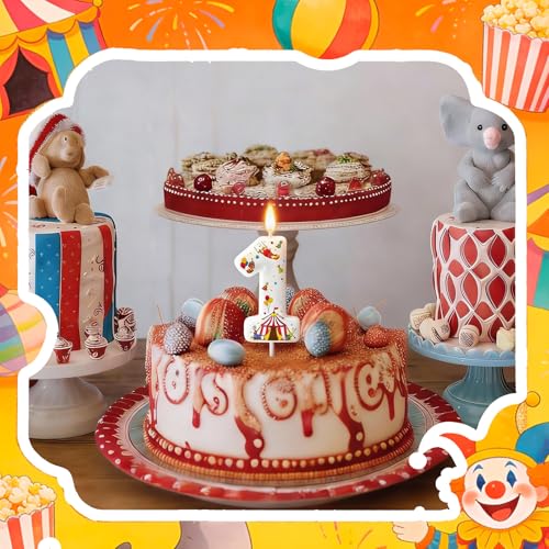 Conelist Carnival Number 1 Cake Topper Candle - Circus Birthday Decoration