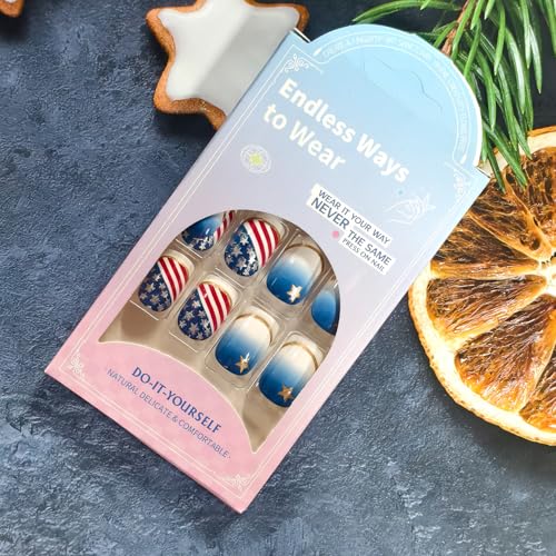 4th of July Press on Nails Medium Square French False Nails