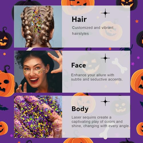 CiikDux Halloween Glitter Gel for Face, Body, Hair and Lips - Vegan Holographic Body Glitter