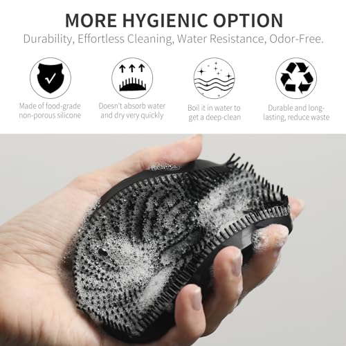 BEAUTAIL Silicone Body Scrubber & Gentle Exfoliating Shower Brush - Black