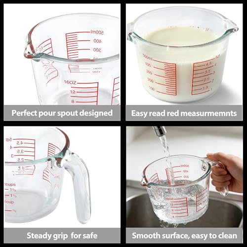 16 oz Glass Measuring Cup for Cooking & Baking - Heatproof Borosilicate