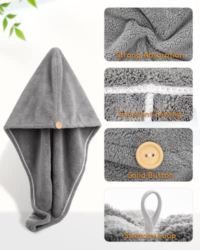 YFONG 3-Pack Microfiber Hair Towel Wrap - Gray, Camel, Brown - Anti-Frizz