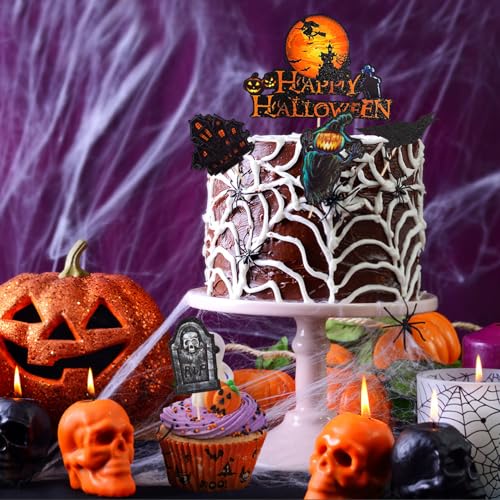 VEYLIN 21Pcs Halloween Cupcake Toppers Castle Ghost Cake Decorations