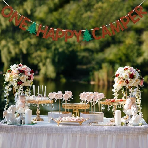 One Happy Camper Banner - Brown Glitter Forest Adventure Party Decoration