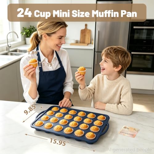 Mini Silicone Muffin Pan with Frame - 24 Cup Non-Stick Mold