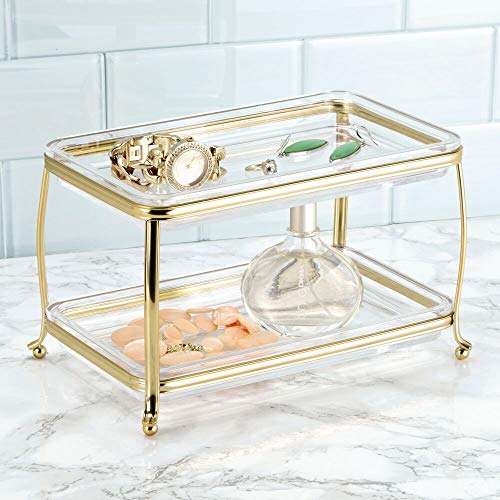 mDesign Decorative 2-Tier Makeup Organizer Tray for Vanity & Bathroom Counter