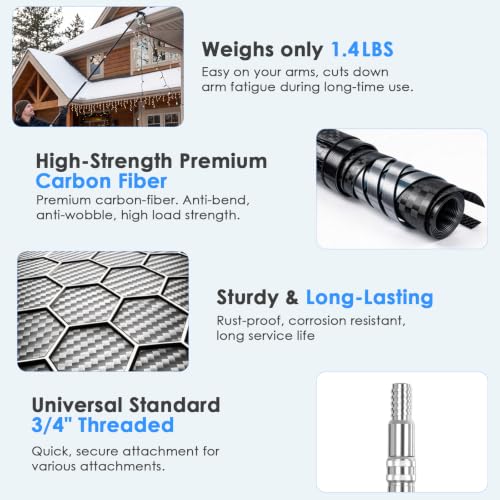 17ft Carbon Fiber Telescopic Light Pole with Utility Hook - Holiday & Outdoor Use