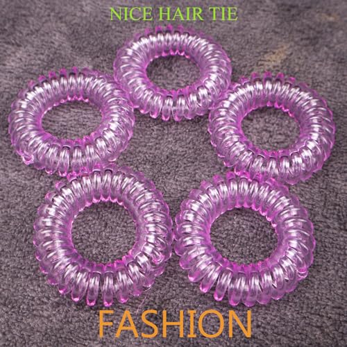 Purple Spiral Hair Ties 20 Pcs, No Crease Waterproof Coil Hair Elastics