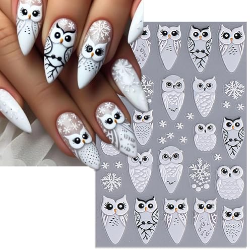 IDDFEVE 6 Sheets Christmas Winter Owl & Snowflake Self-Adhesive Nail Stickers