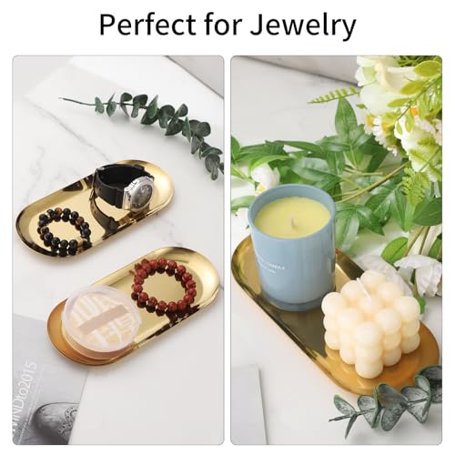 ANABIUP 2-Pack Oval Gold Decorative Trays for Vanity and Jewelry Storage