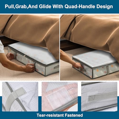 LANDNEOO 55L Under Bed Storage Containers - 2 Pack Clear Plastic Bins