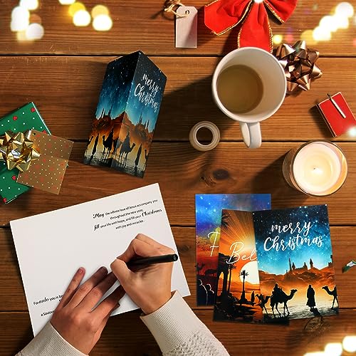 Religious Christmas Cards Set with Envelopes, Nativity Theme, 80 Pack, 7.5 x 5.1 Inches