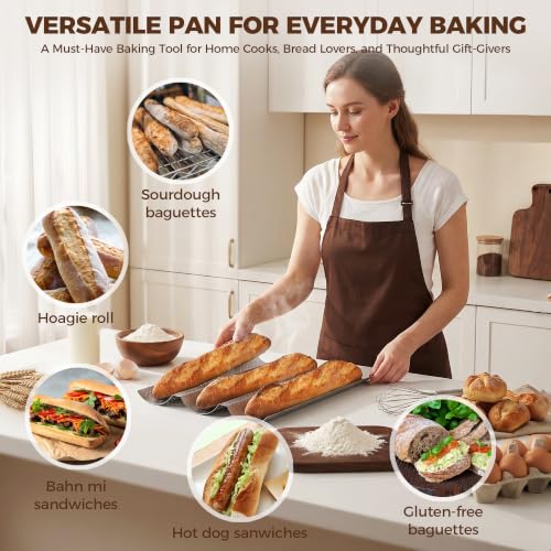 Nonstick Perforated Baguette Bread Pan for 3 Loaves