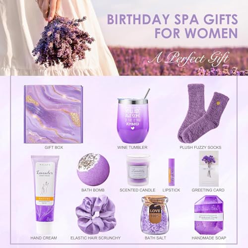 Lavender Christmas Gift Basket for Women - Unique Birthday & Holiday Presents for Her