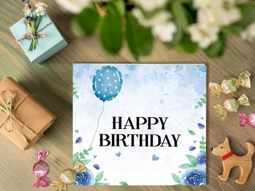 Timeless Birthday Card with Watercolor Flowers & Balloon - 5.9x5.9 in