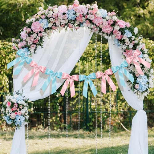 Pink & Blue Bow Garland Banner - 8 Pre-Strung Satin Bows