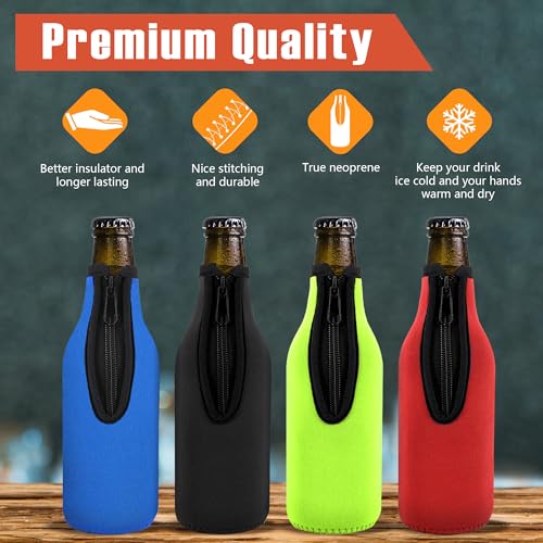 TOPOKO Set of 4 Color Beer Bottle Insulator Sleeves - Keeps Drinks Cold & Hands Warm