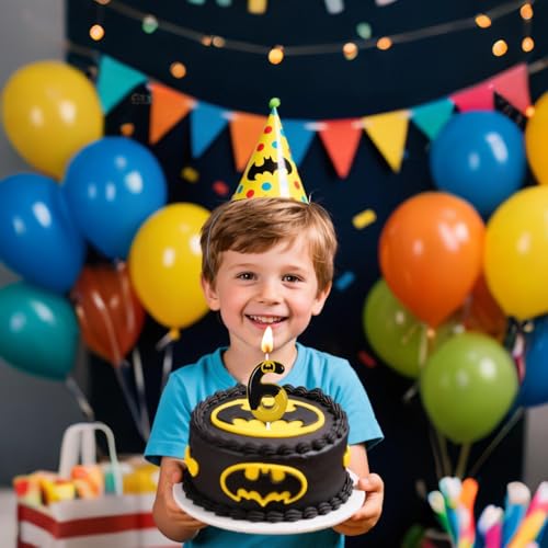 Number 4 Birthday Candle - Black Bat Design Hero Themed Cake Topper
