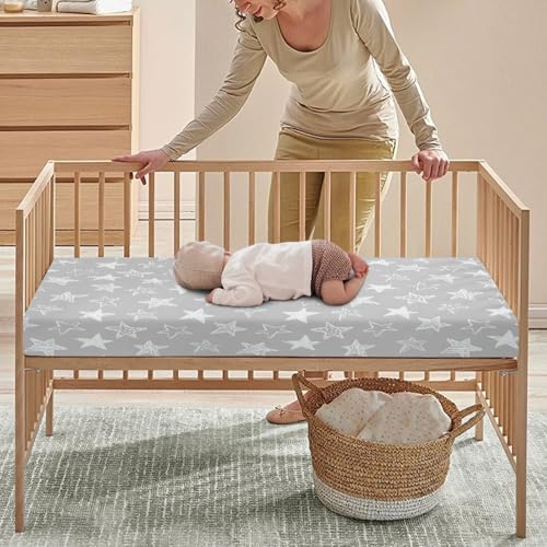 Grey Fitted Crib Sheet for Boys & Girls - Star Print, 52x28x8 in