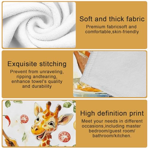 Giraffe Chef Hand Towels Set of 2 - 15 x 23 Inch Soft Microfiber