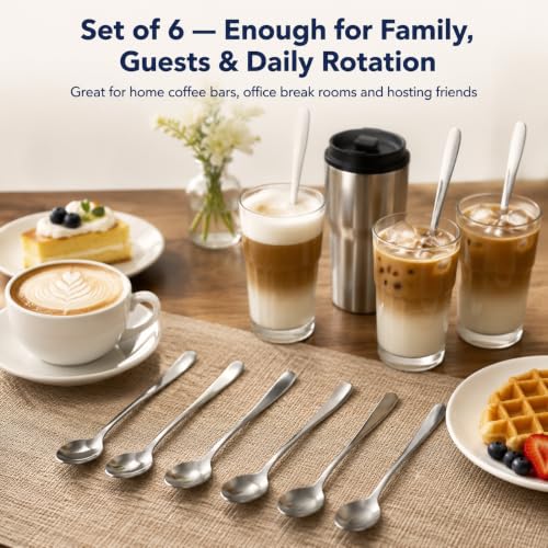 JUNKEBO 6PCS Stainless Steel Coffee Spoons - 7.1" Long Handle