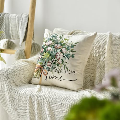 Eucalyptus Leaves Throw Pillow Cover - 18x18 Inch Farmhouse Decor