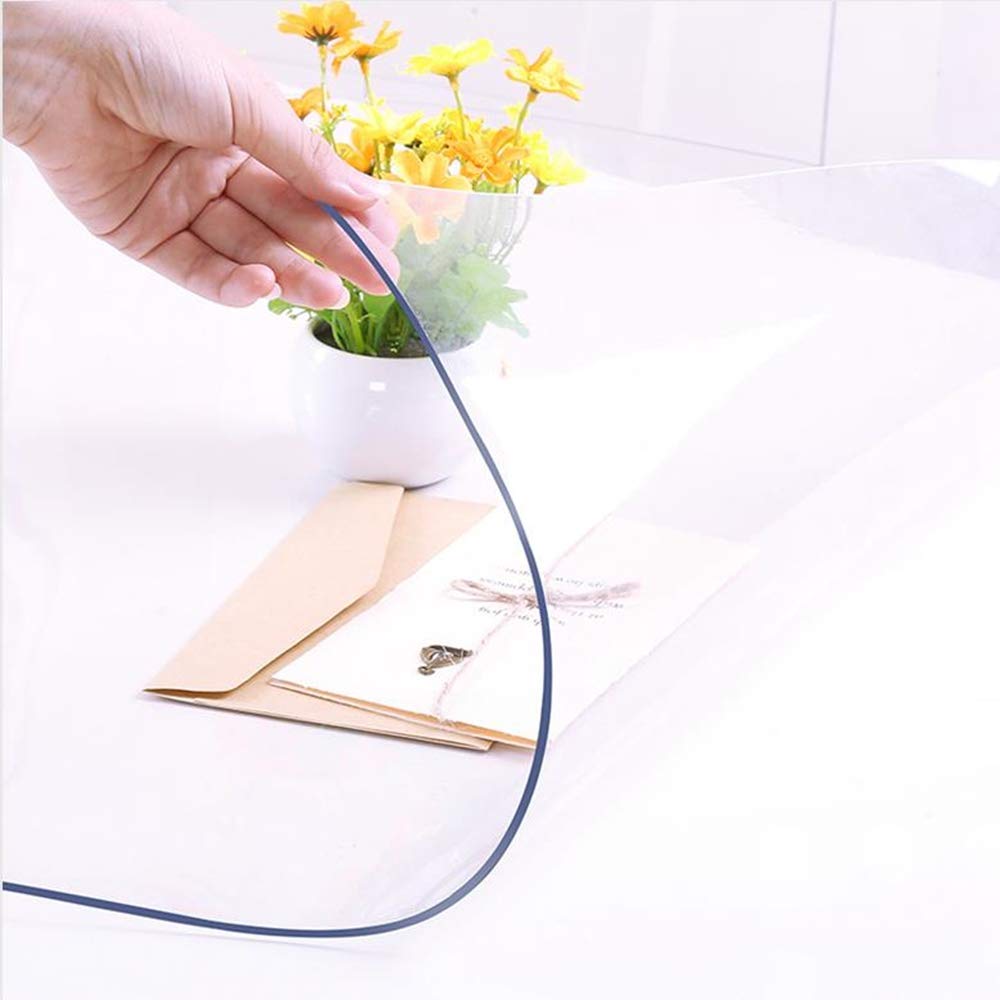 NECAUX Custom Multisize 1.5mm Thick Clear PVC Table Cover Protector - 48 x 66 Inch Waterproof Large Wood Furniture Office Desk Protective Plastic Dining Coffee End Tabletop Pad