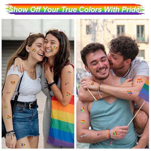 Fovths 144 Pcs Rainbow Temporary Tattoos Waterproof Pride Festival Body Stickers